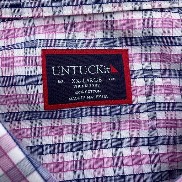 Untuckit Shirt Mens 2XLarge Purple‎ Blue Check Regular Cotton Wrinkle Free - Picture 4 of 11